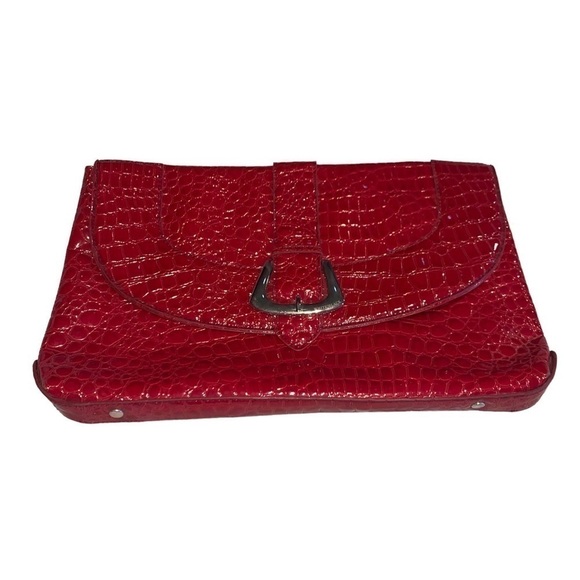 WHITE HOUSE BLACK MARKET Red Croc Embossed Large Clutch - Picture 2 of 8